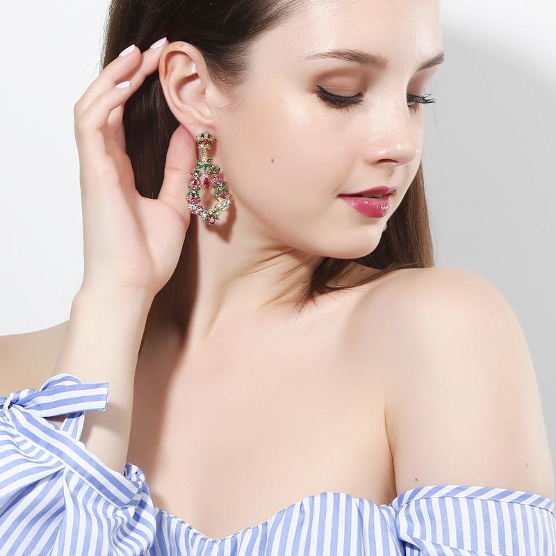 WWJ Schöne bunte Zirkonia große Vintage-Ohrringe lange böhmische Schmuck Ohrringe