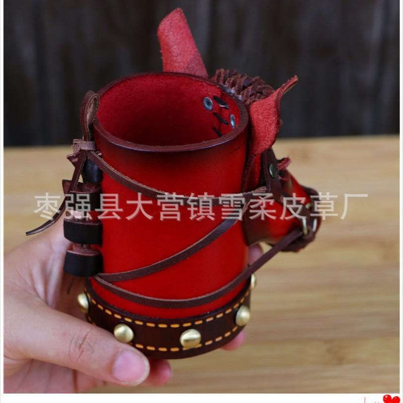 First Layer Cowhide Small Red Horse Pen Holder Desk Ornament Office Desktop Decoration Storage Bucket Home Decoration Gifts