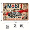 2D Flat, Vintage Mobil 1 Racing Motor Oil Metal Tin Sign - Rustic Iron Wall Art with Classic Car Design, Red & White Retro Decor