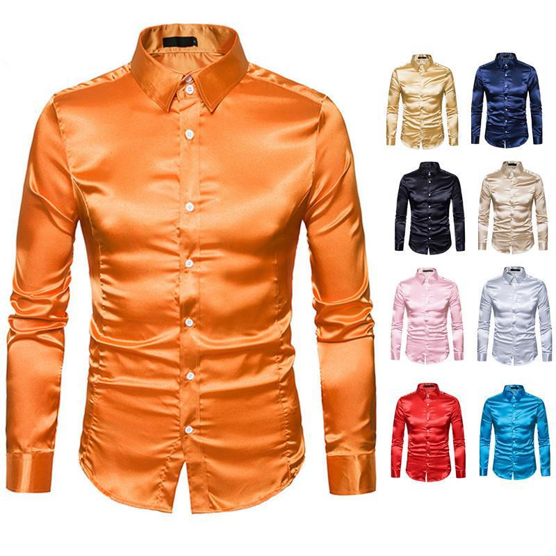 2026 Autumn Men's European Long Sleeve Shiny Casual Shirt