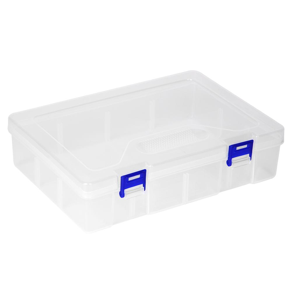 

D306 Прозрачный пластиковый ящик для хранения Органайзер для ювелирных изделий Контейнер для аппаратных инструментов Синяя защелка