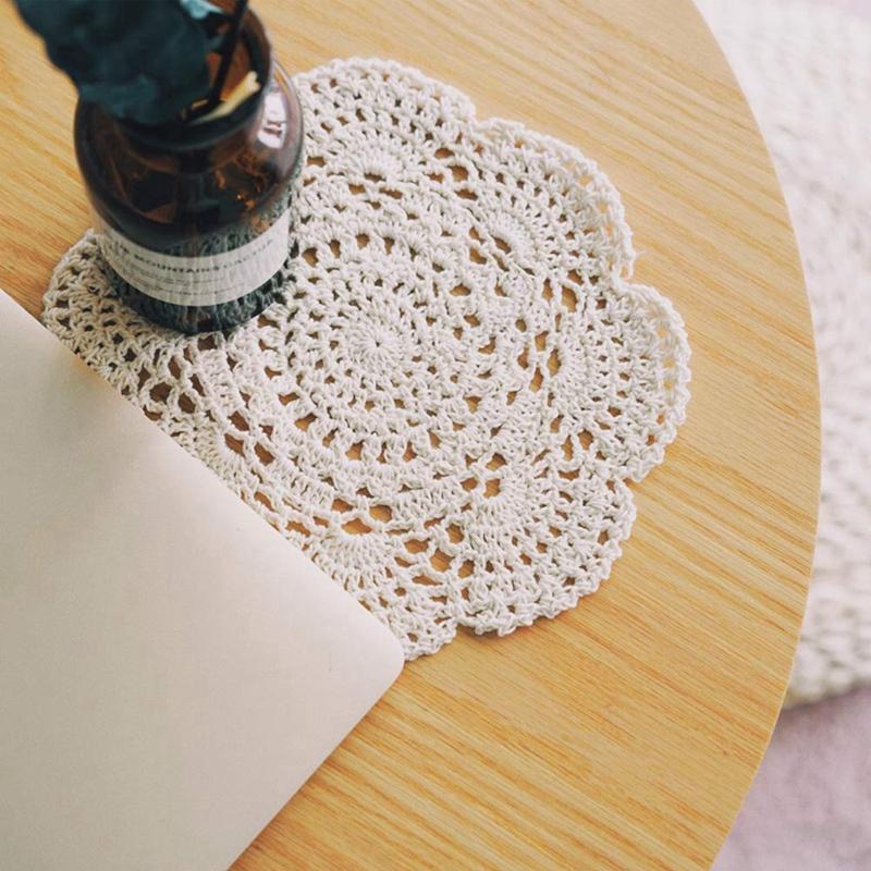 4Piece 8.6 Inch Doilies Crochet Round Lace Doily Handmade Placemats Cotton Crocheted Coasters (Beige)