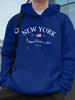 New York-style Letter Print Men's Trendy Hooded Sweatshirt for Fall/winter, Creating a Street Style Look—a Loose and Comfortable Top.
