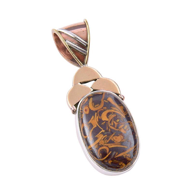 Natural Maryam Jasper 925 Solid Sterling Silver Gift TwoTone Pendant 1.50" F6F97