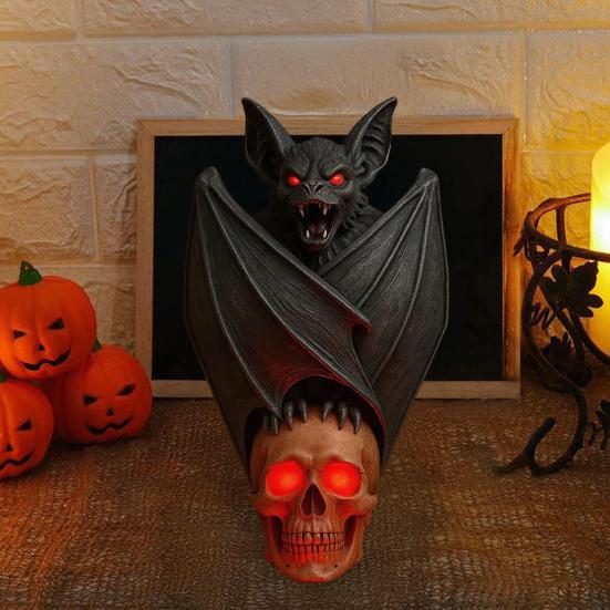 Gothic Bat Skull Wall Lamp 3D Skeleton Design Halloween Night Light Spooky Ambiance Light Horror Gift