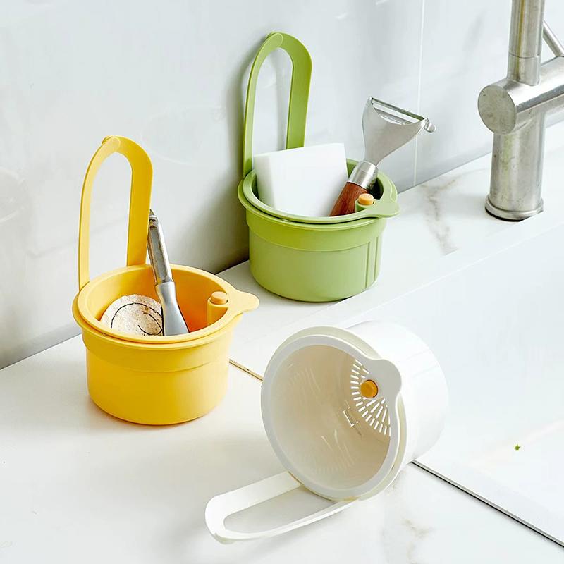 1Pcs Hangable Sink Drain Basket With Separate Filter Press Pour Design For Kitchen Vegetable Food Draining