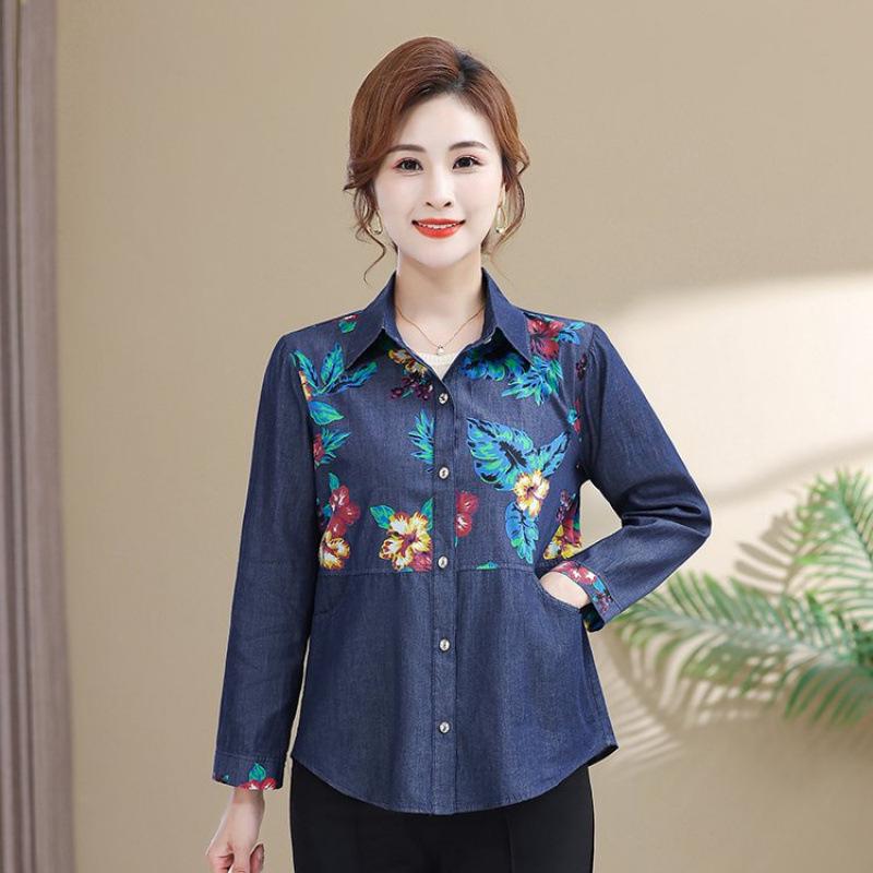 

Stylish Women s Pure Cotton Denim Patchwork Long Sleeve Shirt - Loose Fit and Slimming Spring/Autumn Jacket 5XL [For 150-165 kg]