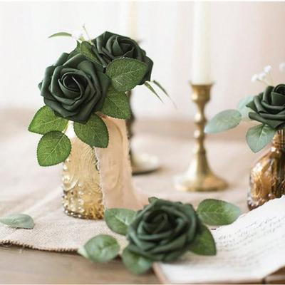 25PCS Artificial Flowers Green Flowers with Stems Green Roses for DIY Wedding Bouquet Centerpiece Corsage Flower Arrangement Bridal Shower Decorations