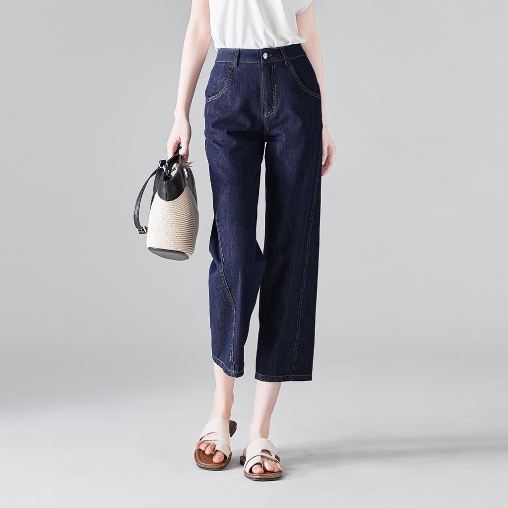 Cotton High-Waisted Straight Leg Jeans