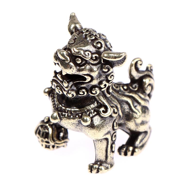 2 יחידות נחושת טהורה צלמיות מזל מלך האריות עתיק ברונזה פסל חיות סינית