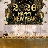 Black and Gold New Years Eve Party 2026 Banner, Large Happy New Year 2026 Banner, NYE Celebration Party Decoration for Friends, Family, Fireplaces,