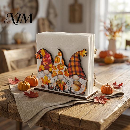 Festival Tabletop Napkin Rack Thanksgiving Gnome Turkey Holder, Wooden Table Storage Rack, Autumn Theme Home Decor Holiday Tissue Holder for