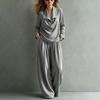 Women's Color Casual Two Piece Set with Collar Sweatshirt and Pants with Pockets