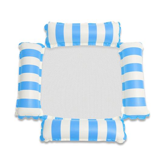 Striped Inflatable Pool Float 4 Tubes Water Hammock with Mesh Foldable Floating Lounge Chair Summer Swimming Pool Party Beach Lake Essentials светло-синий