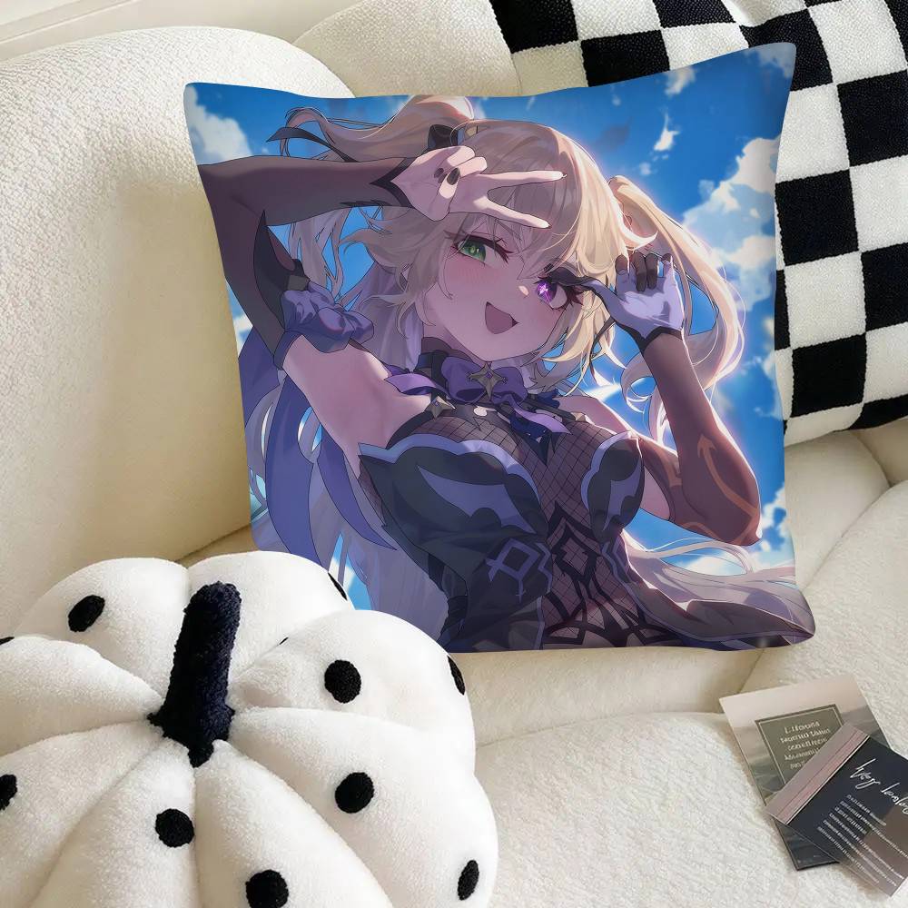 Fischl Anime Game Genshin Impact CUTE Pillow Case Square Pillow Bedroom Sofa Leisure Comfort Cushion Car Home Decoration