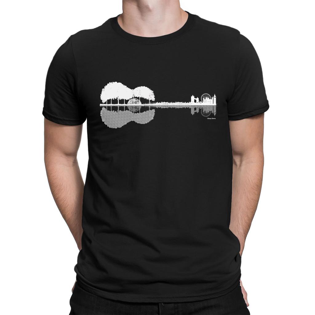 GUITAR REFLECTION Mens London Music T-Shirt Mens Womens Tees Top Bridge Big Ben Acoustic Gift