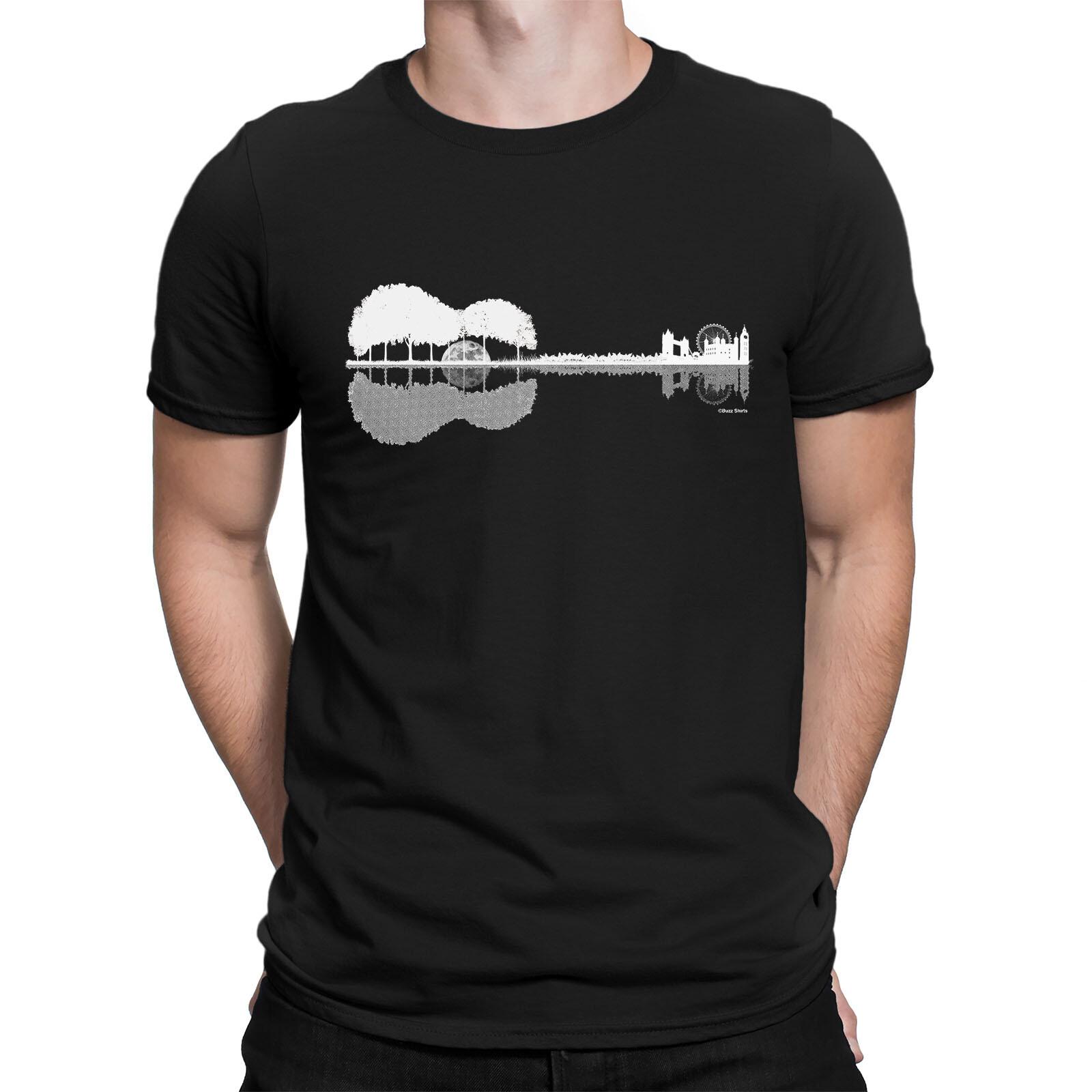 GUITAR REFLECTION Mens  London Music T-Shirt Mens Womens Tees Top Bridge Big Ben Acoustic Gift S