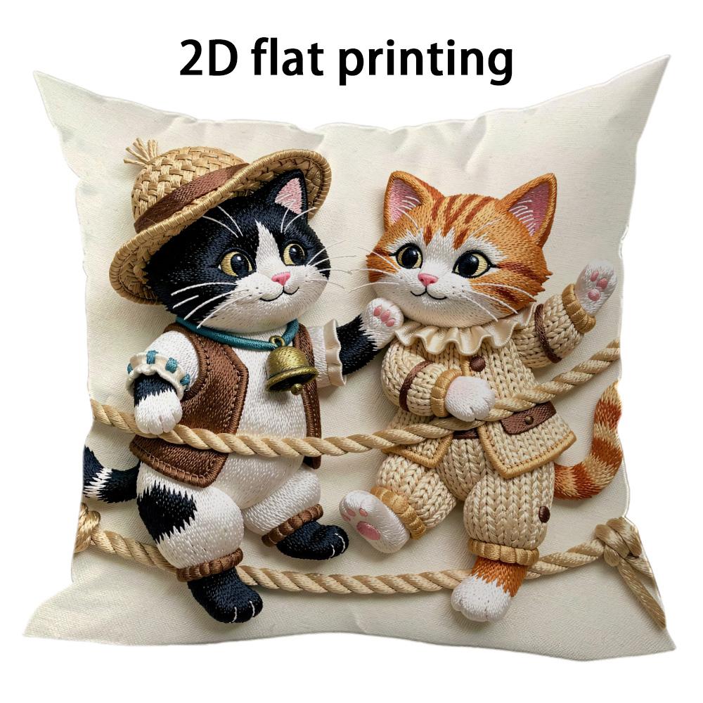Retro Childish Style Cat Theme Doublesided Printed pillow cover Short plush Suitable living rooms bedrooms throw cushion cover