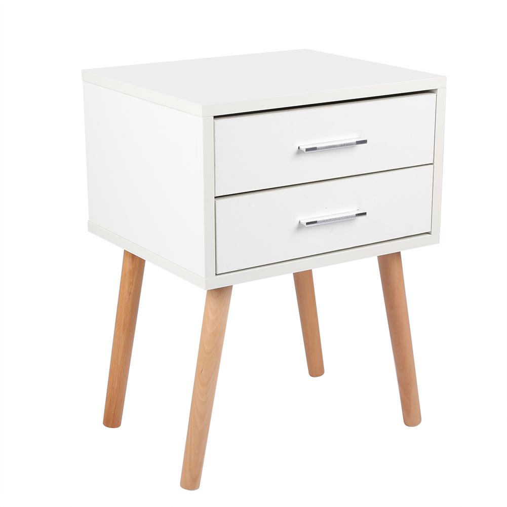 Stable Bedside Table with Two Drawers Floor Cabinet Bedroom Nightstand Storage Organizer