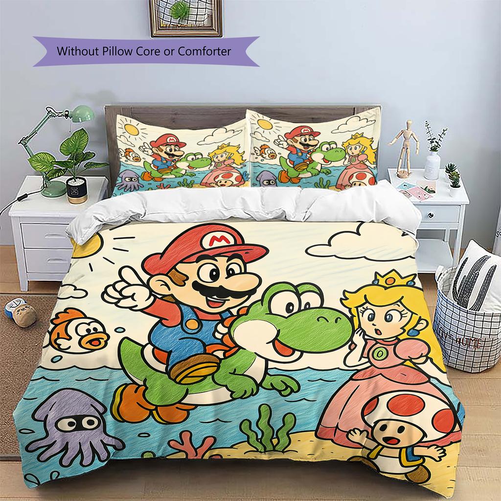 Mario Retro Comic Duvet Cover & Pillowcases, Mario Fan Bedroom Bedding, Perfect Gift.chl