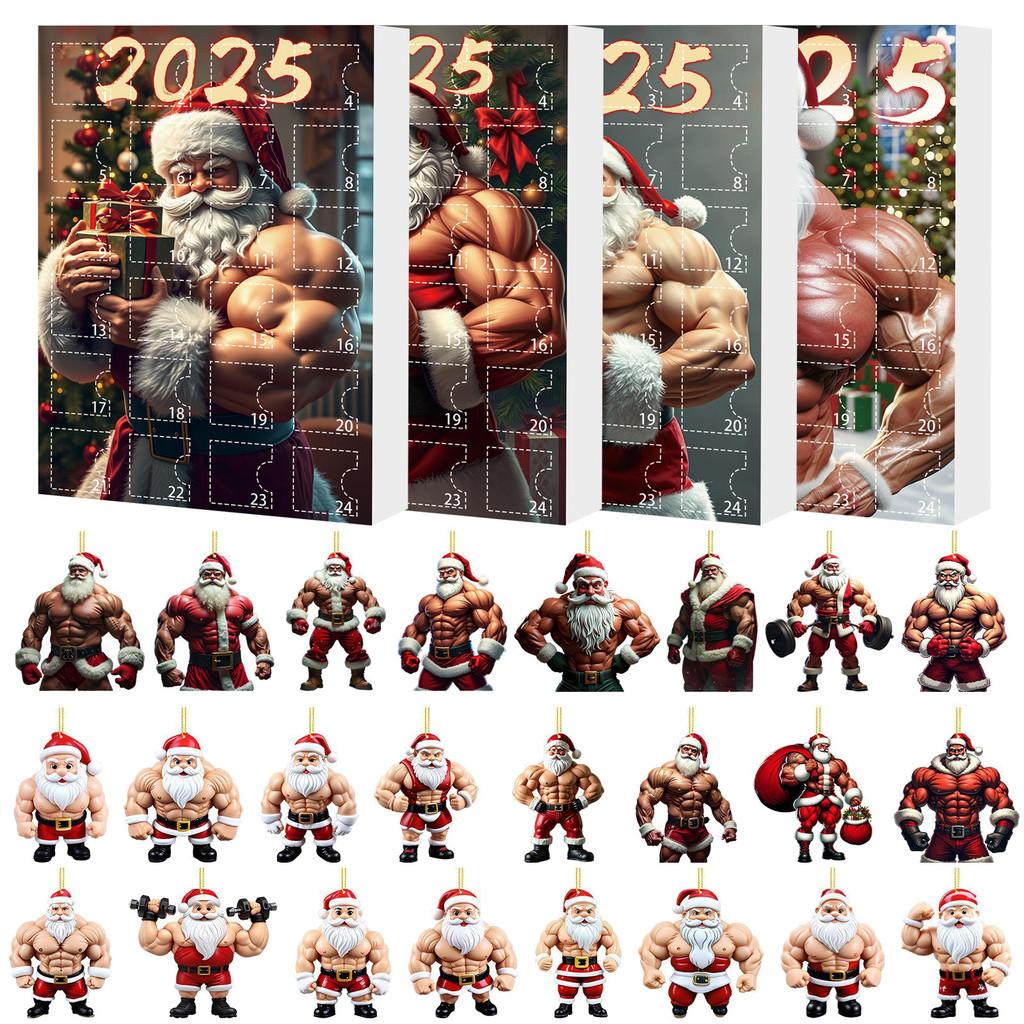 Christmas Countdown Blind Box With Muscular Santa Figure For Holiday Tree Decor And Gift Giving