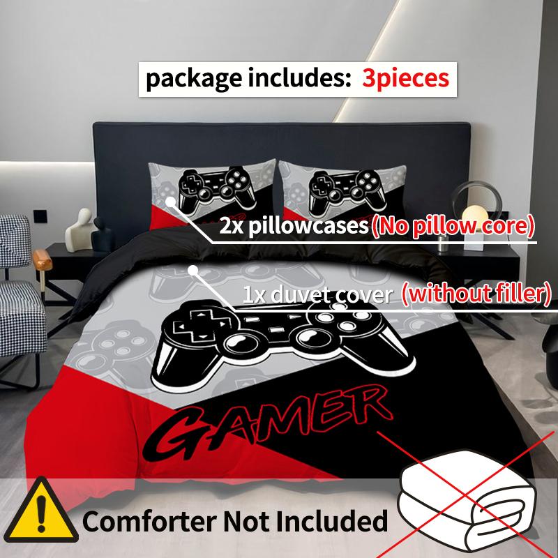 3-delige Splicing Game Console Bedding Cover Rood Zwart Blauw Zwart 100%Polyester 1 Dekbedovertrek 2 Kussenslopen Digitaal Printen Zonder vulling