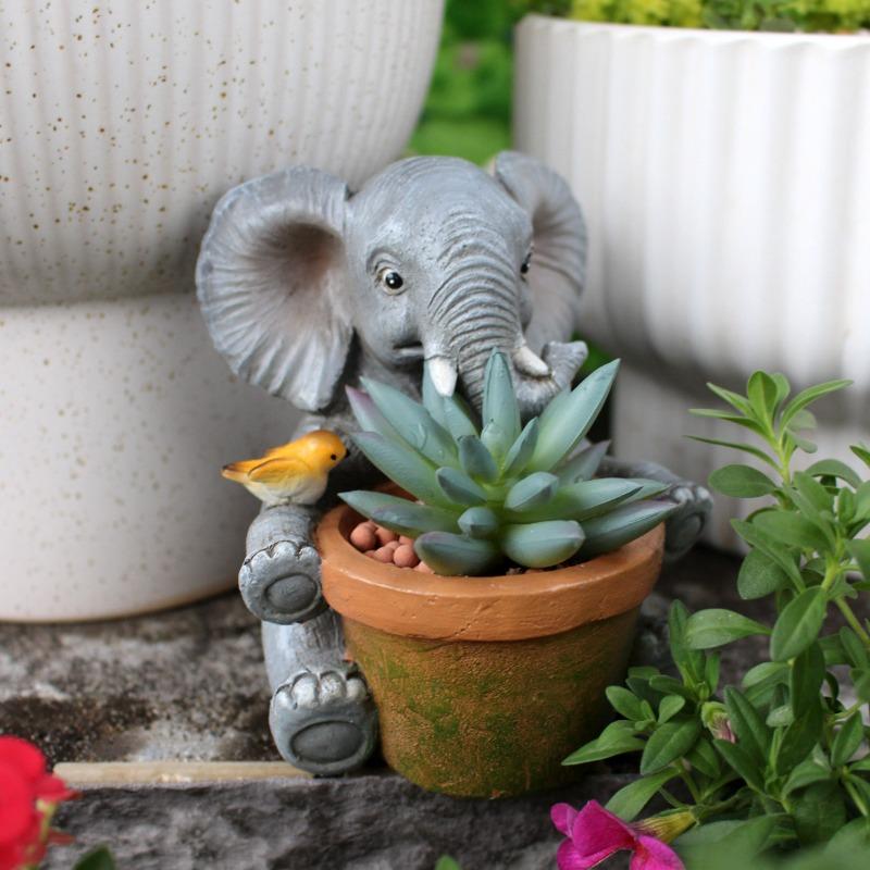 Elephant Flower Pot Ornaments, Outdoor Garden Succulent Plant Containers, Courtyard Art Decorations, Animal Statues