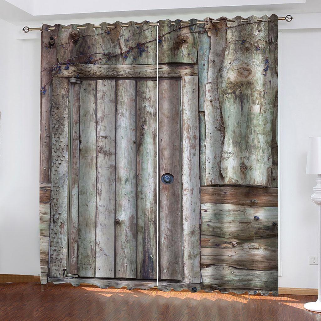 Holztür Dekoration Vorhänge, 3D Digitaldruck, Stangentaschenvorhänge, Wohnzimmer, Büro, Heimdeko, Neue Mode, 2 Stück
