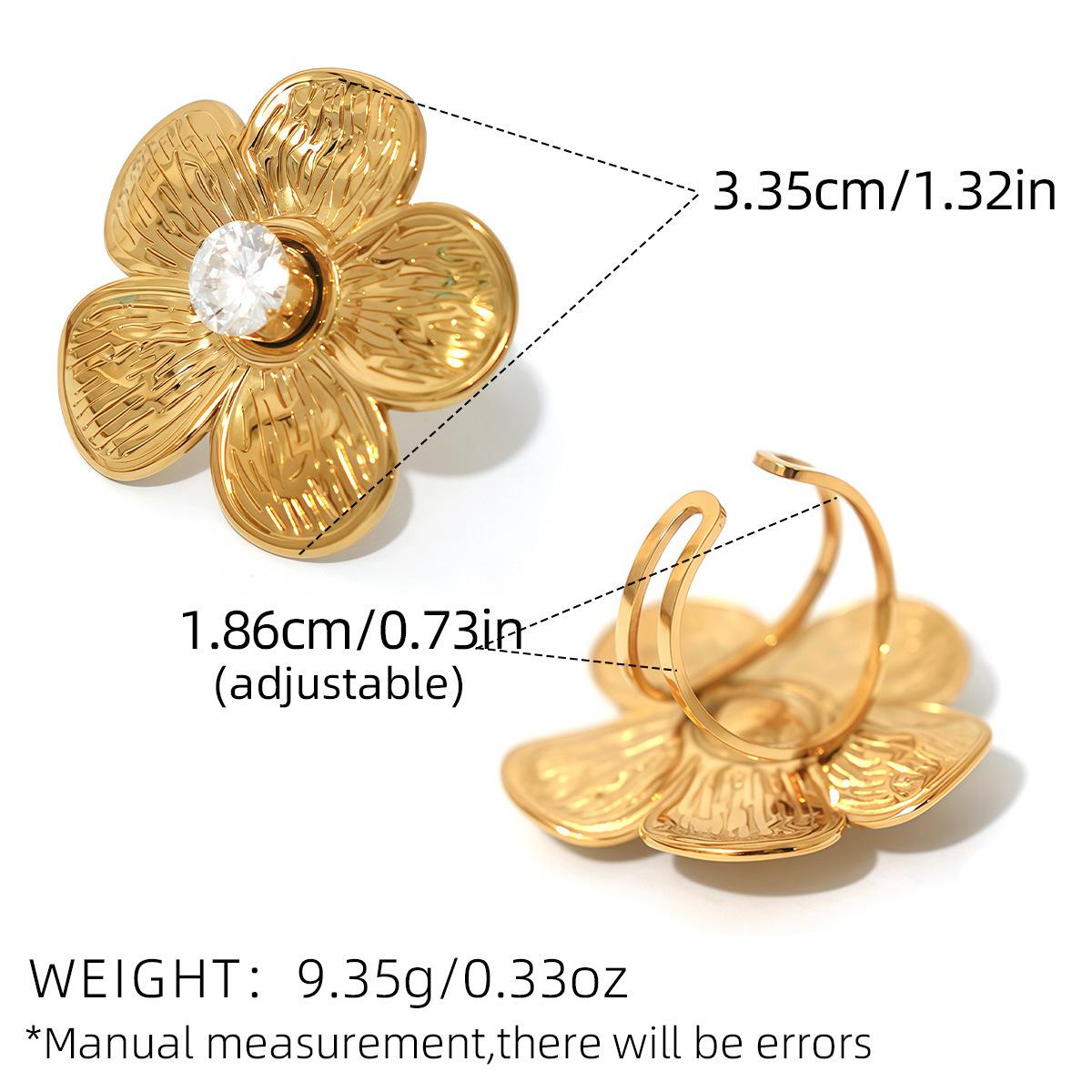 

Набор колец и серег с цветком из циркония из титановой стали 18 карат - Регулируемые украшения в стиле инс