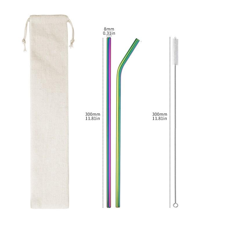 304 stainless steel straw set, reusable with cleaning brush bag