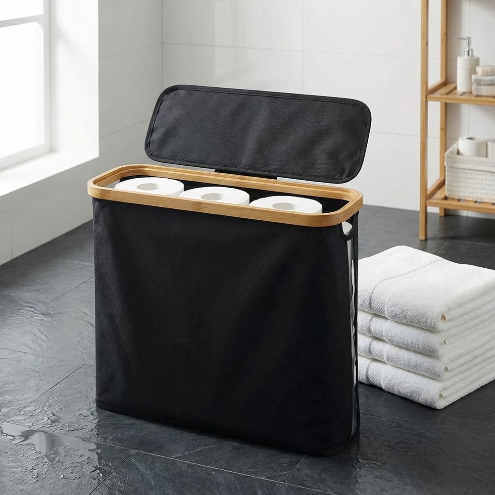 Large Capacity Toilet Paper Storage Basket Folding Visible Tissue Holder  12-16 Rolls