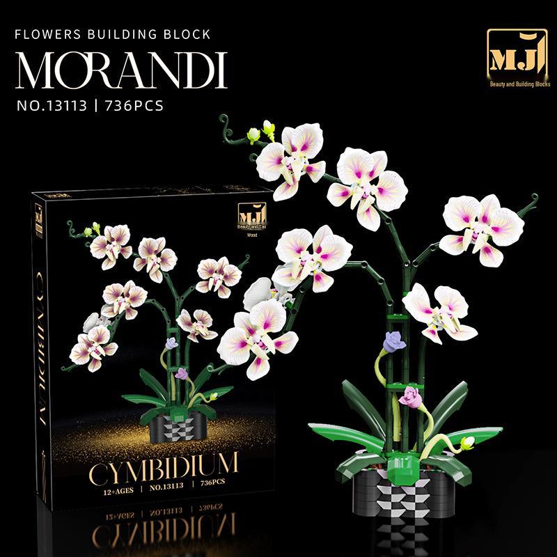 

Orchid Potted Plant Building Blocks Model: Educational Phalaenopsis Toy for Kids