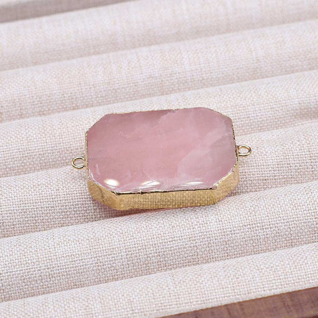 Rose Quartz Pendant Connector (25×43mm) - Premium Natural Crystal Charm for DIY Necklace Handmade Jewelry Craft Accessories, Valentine's Day Bulk Gift
