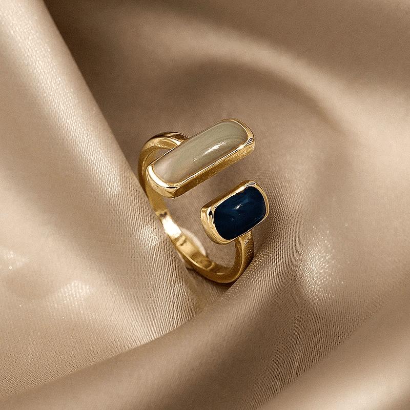 Fashion Retro Gold Double Oil Drop Women's Open Ring Geometric Gold Metal Ring Wedding Jewelry Birthday Gift