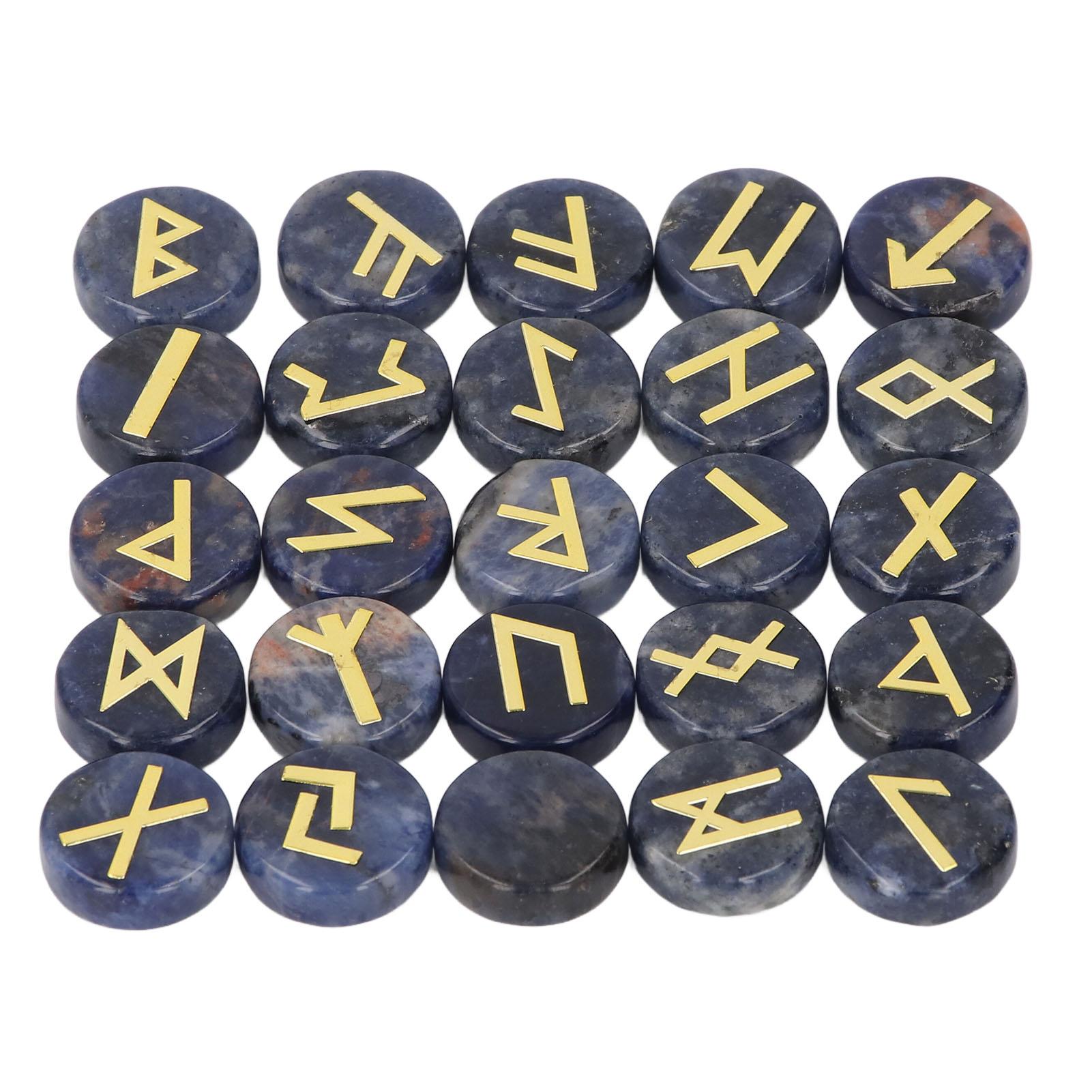 Goolrc Blue 25Pcs Rune Stone Set Crystal For Witch Beginners Witchcraft Divination Meditation Spiritual