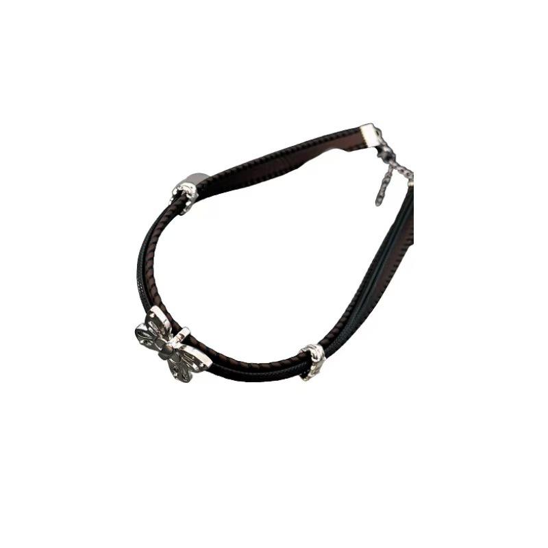 Black leather butterfly choker necklace women s neck strap light luxury niche high sense Spice girl versatile neck chain accessories tide