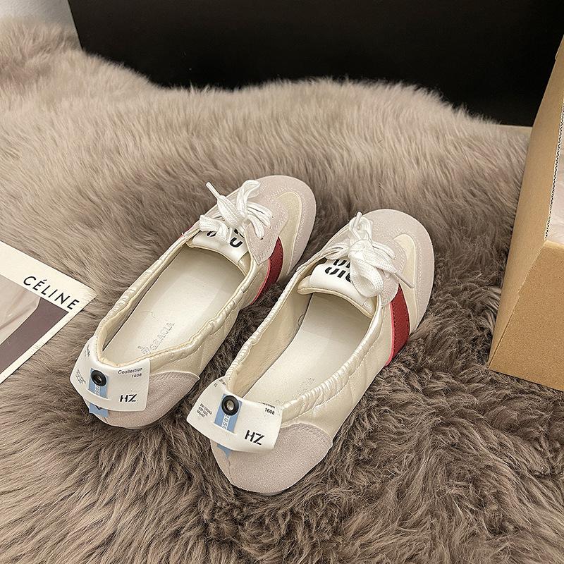 

Женская модная балетная обувь женские летние новые дышащие туфли на плоской подошве со шнуровкой маленькие белые туфли одинарная обувь 40