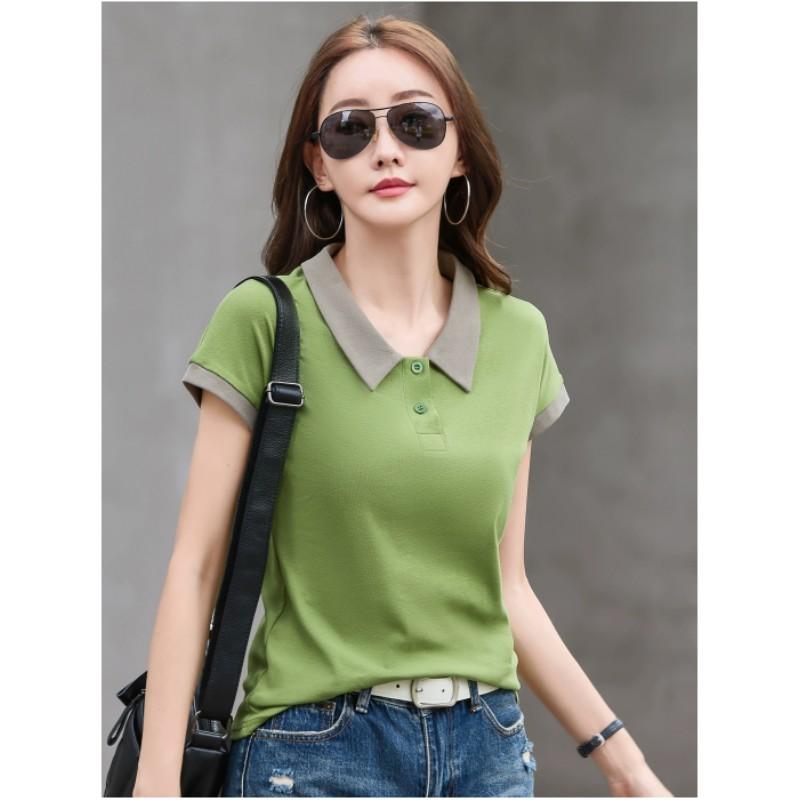 

Женская весенне-летняя облегающая трикотажная футболка хитового цвета Темпераментная блузка с воротником снаружи 3XL зелёный