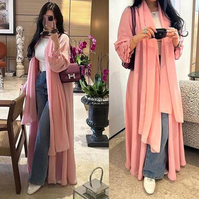 MQ229 Oriente Medio Chifón Color Sólido Abaya y Cárdigan Ropa de Mujer