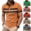 New Men's Casual Polo Shirt Lapel Striped Button Down Business Digital Printing Versatile Tops