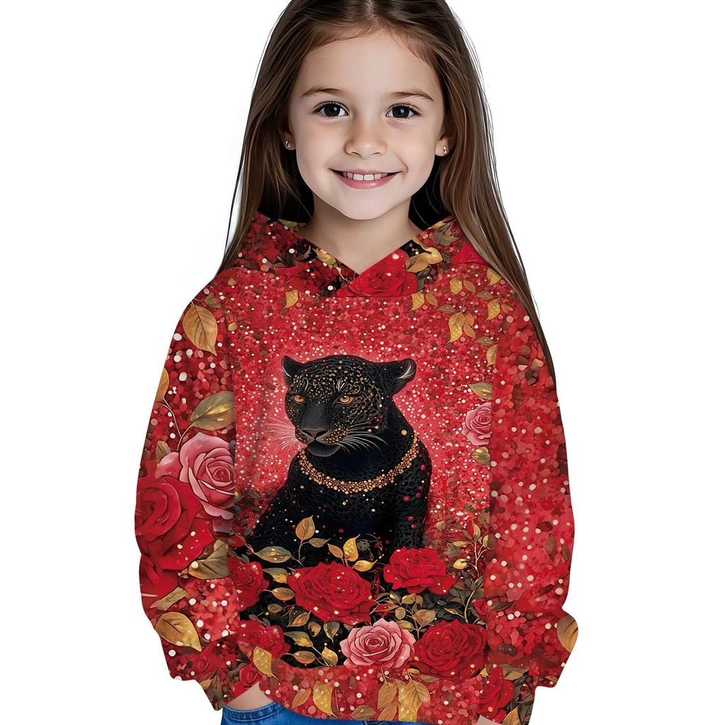 Autumn and Winter Children's Cute Little Animals 3D Printed Hooded Comfortable and Versatile and Breathable Hoodies & Sweatshirts (Girls)