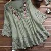 Women Plus Size Loose Shirt Half Sleeve Lace Flower Embroidery