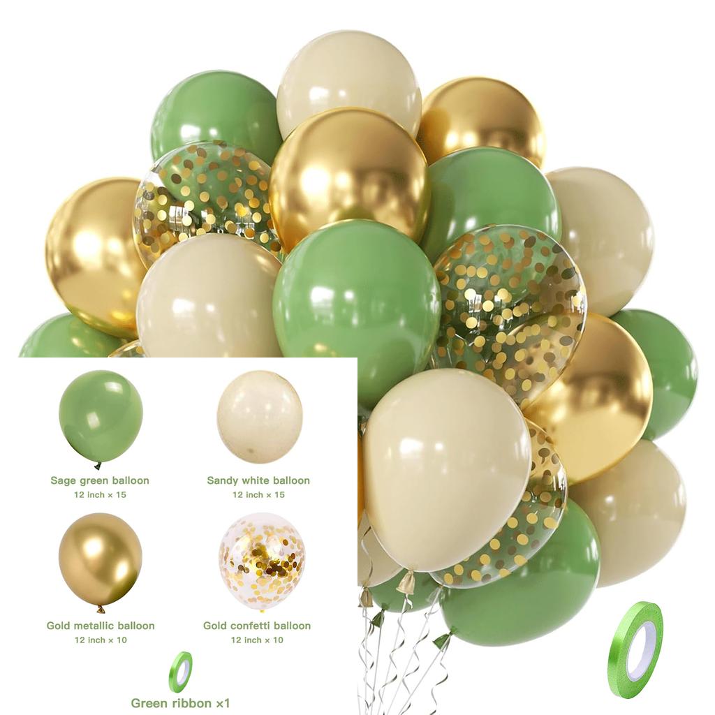 12inch-50pcs Blue Gold Green and Pink Balloon Set, Suitable for Weddings, Birthdays, Popular Parties, Bridal Showers