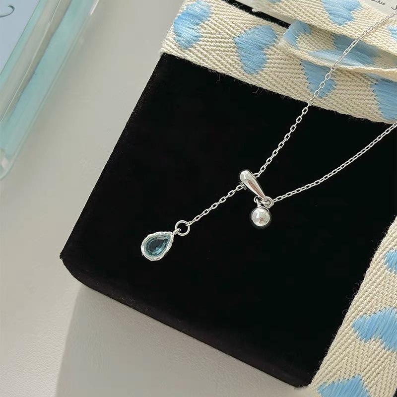 Summer 2024 Blue Zircon Water Drop Y-Shaped Adjustable Necklace for Women