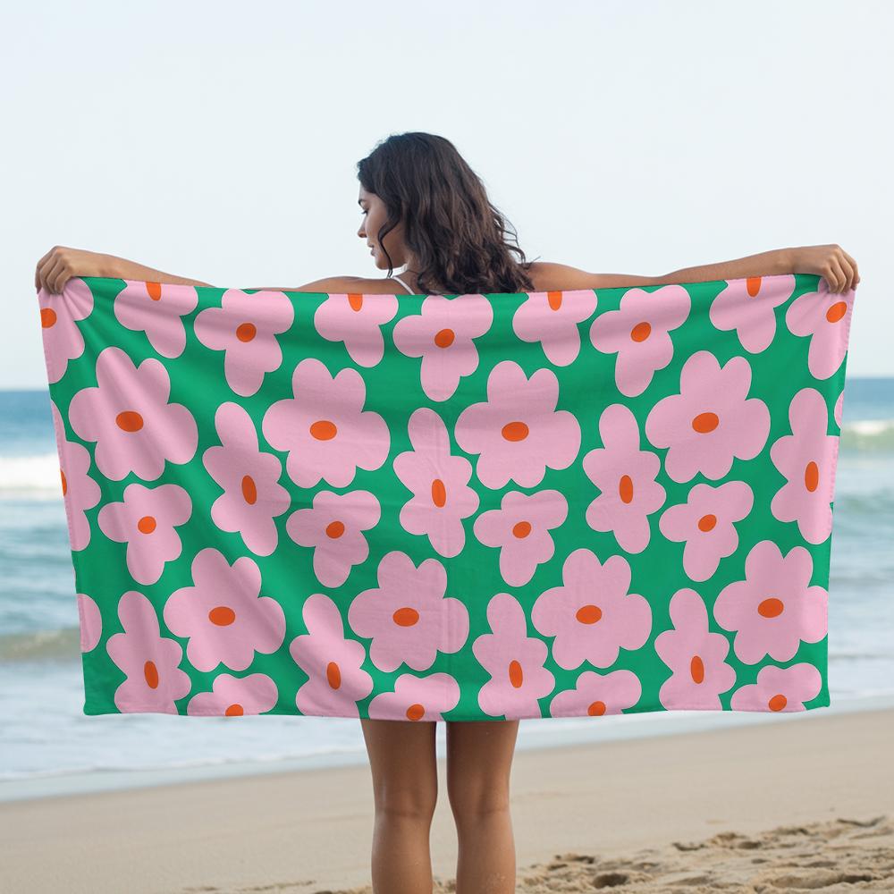 Y2K Pink Floral Soft Portable Travel Towel Unisex Ultra Lightweight Microfiber Oversized Sand Free Quick Dry Beach Towel