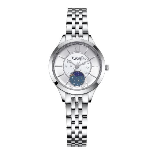 [FOCE] FOCE 34mm Women s Moonphase Metal Watch FM7603LM-WH FM7603LM-WH
