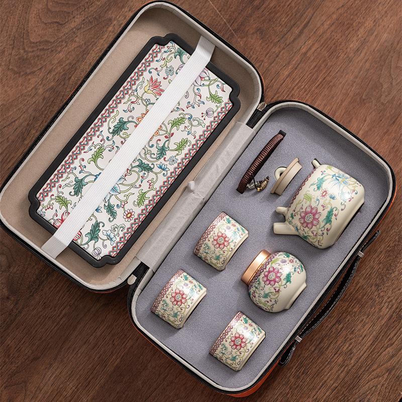 Blue and White Ru Kiln Lifting Beam Teapot Travel Kung Fu Tea Set Household Teacup Light Luxury Gift Box Business Companion Gift