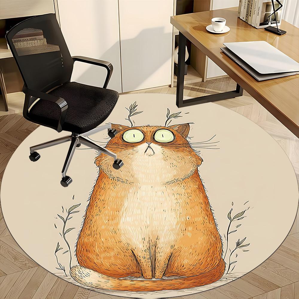 1PC Cat Whiskers Office Round Area Rug,  Mat Suitable ForOffice, Under Office Chairs Bedroom Living Room Home Decor, Room Deco