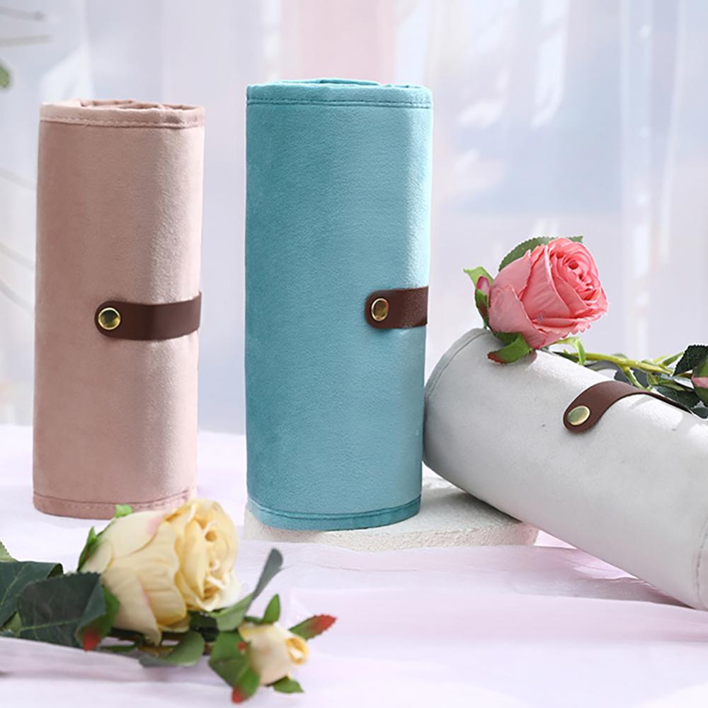 Samt Schmuckaufbewahrungstasche, mehrschichtige Ohrring-Halsketten-Aufbewahrungstasche, tragbare und aufrollbare Reise-Accessoire-Organisationstasche