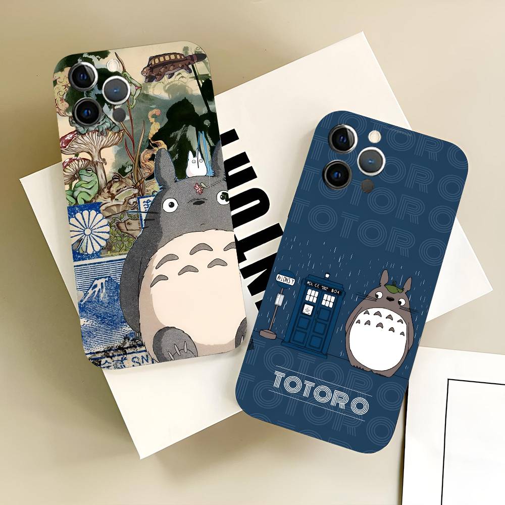 Cartoon T-Totoro Phone Case Black Silicone Soft Shell For IPhone 17 16 15 14 13 12 11 Air Pro Max Plus Hot Sale